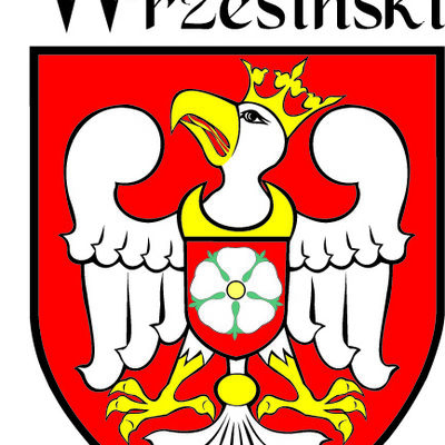 Wappen des Landkreis Wrzenia: Weißer Adler auf rotem Grund.