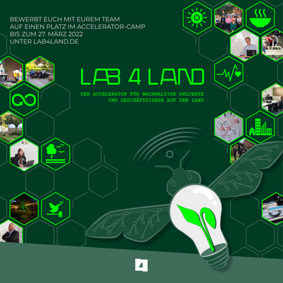 Plakat: Lab4Land-Accelerator startet Bewerbungsphase.