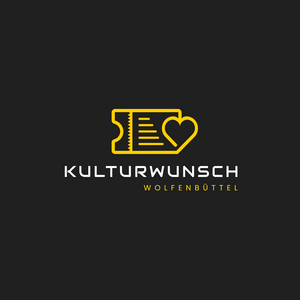 Kulturwunsch Wolfenbüttel e.V. Logo: Eine Eintrittskarte mit einem Herz, darunter der Schriftzug "Kulturwunsch Wolfenbüttel"