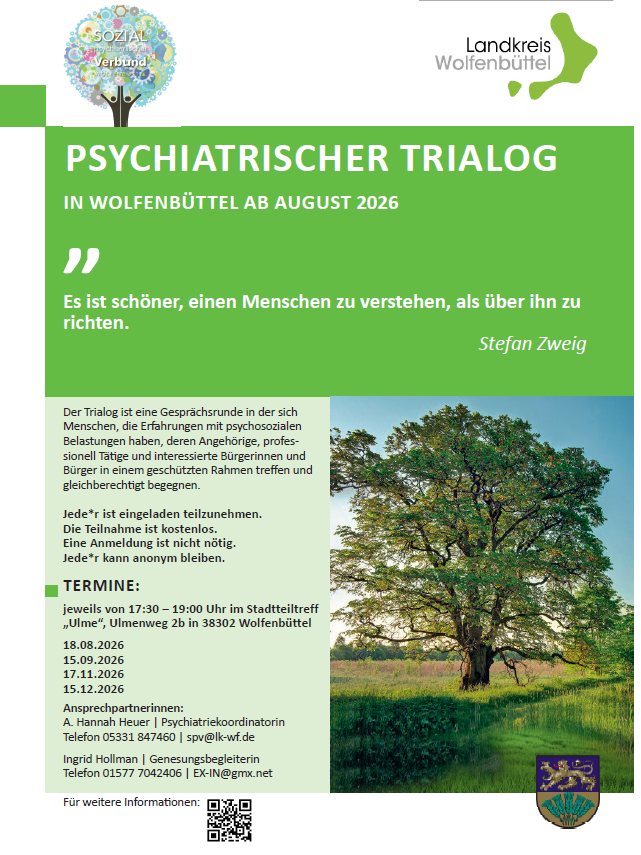 Der Multilog ist eine Gespr&auml;chsrunde in der sich
Menschen, die Erfahrungen mit psychosozialen
Belastungen haben, deren Angeh&ouml;rige, professionell
T&auml;tige und interessierte B&uuml;rgerinnen und
B&uuml;rger in einem gesch&uuml;tzten Rahmen treffen und
gleichberechtigt begegnen.