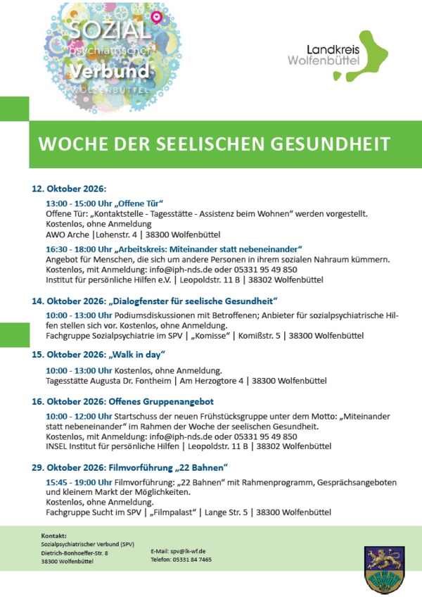 &Uuml;bersicht &uuml;ber die Veranstaltungen in der Woche der seelischen Gesundheit 2026