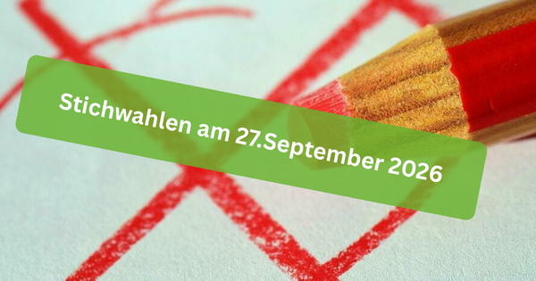 Ein roter Stift vor einem Kreuz. Symbolbild f�r Wahlen. Stichwahlhinweis.